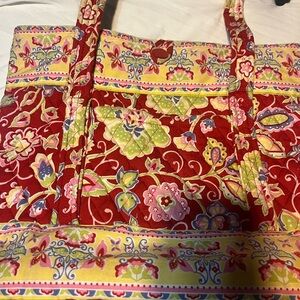 Floral Red Quilted Tote Bag